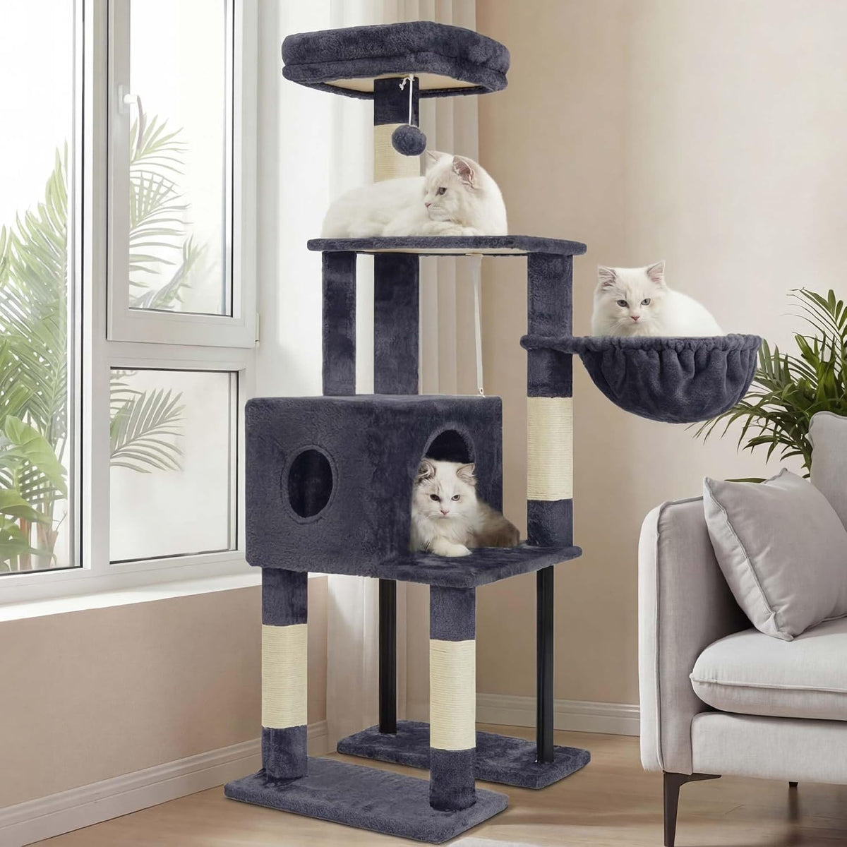 Heybly Cat Tree with Toy, 43.3 inch Cat Tower for Indoor Cats HCT004SG
