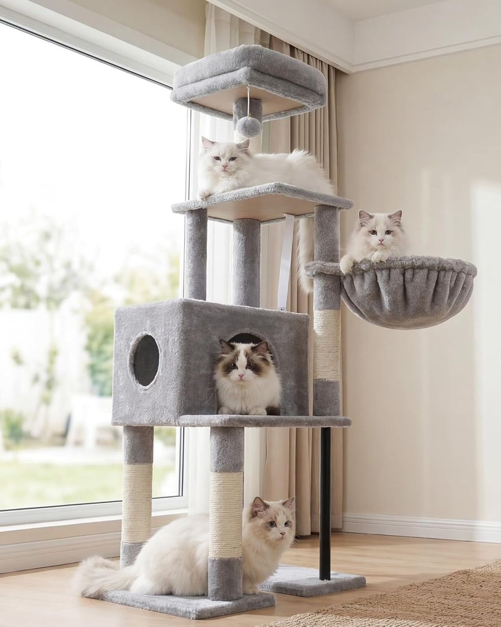 Heybly Cat Tree with Toy, 43.3 inch Cat Tower for Indoor Cats HCT004SG