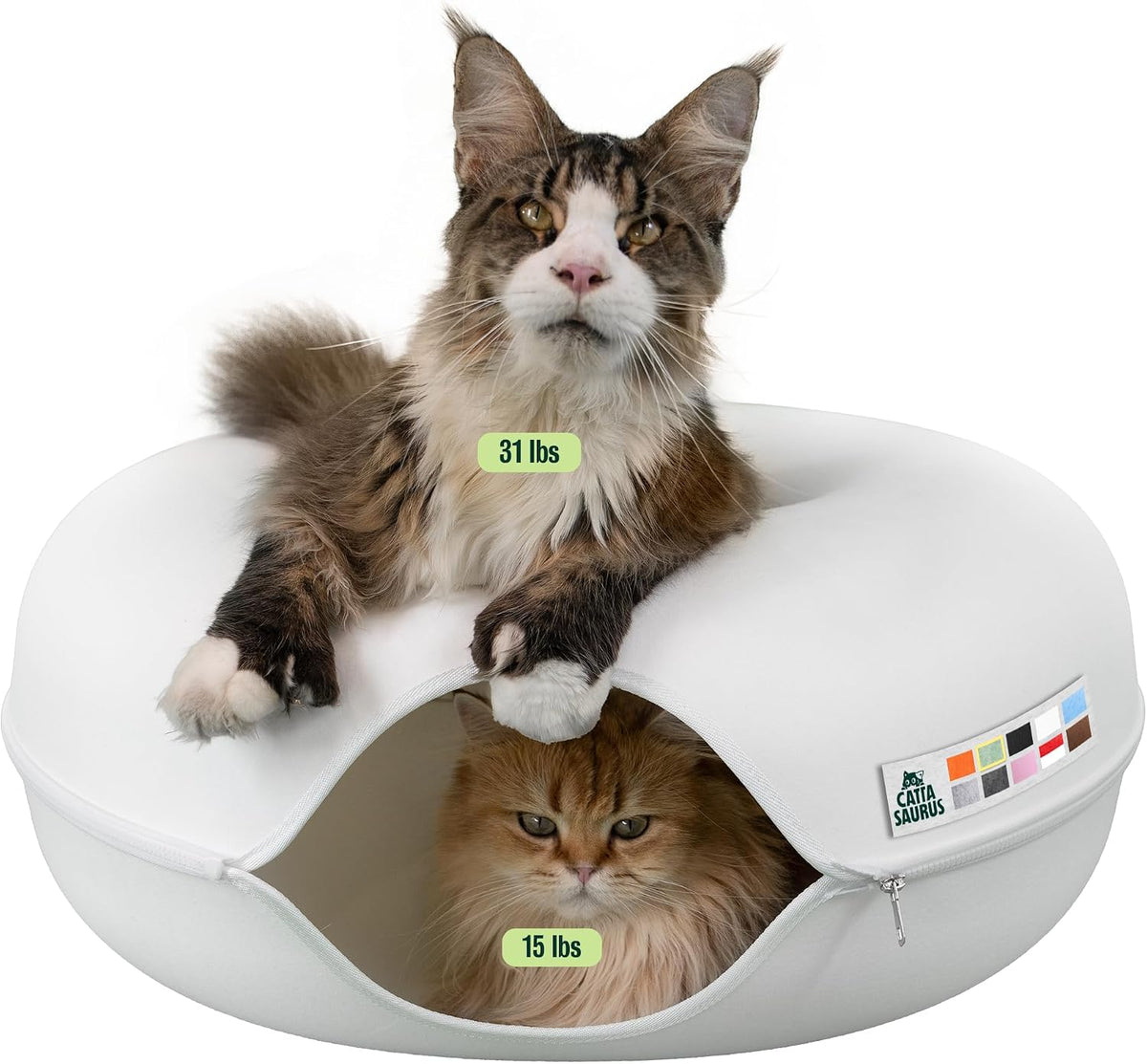 Peekaboo Cat Cave Donut for Multiple & Large Cats up to 30-45 lbs, 3-in-1 Self Warming Cat Bed, Tunnel & Scratcher for Indoor Cats, Washable & Detachable Small Dog Bed (Light Gray, Jumbo)