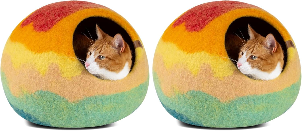 Cat Cave - Merino Wool Bed for Indoor Cats (Light Gray, Medium)