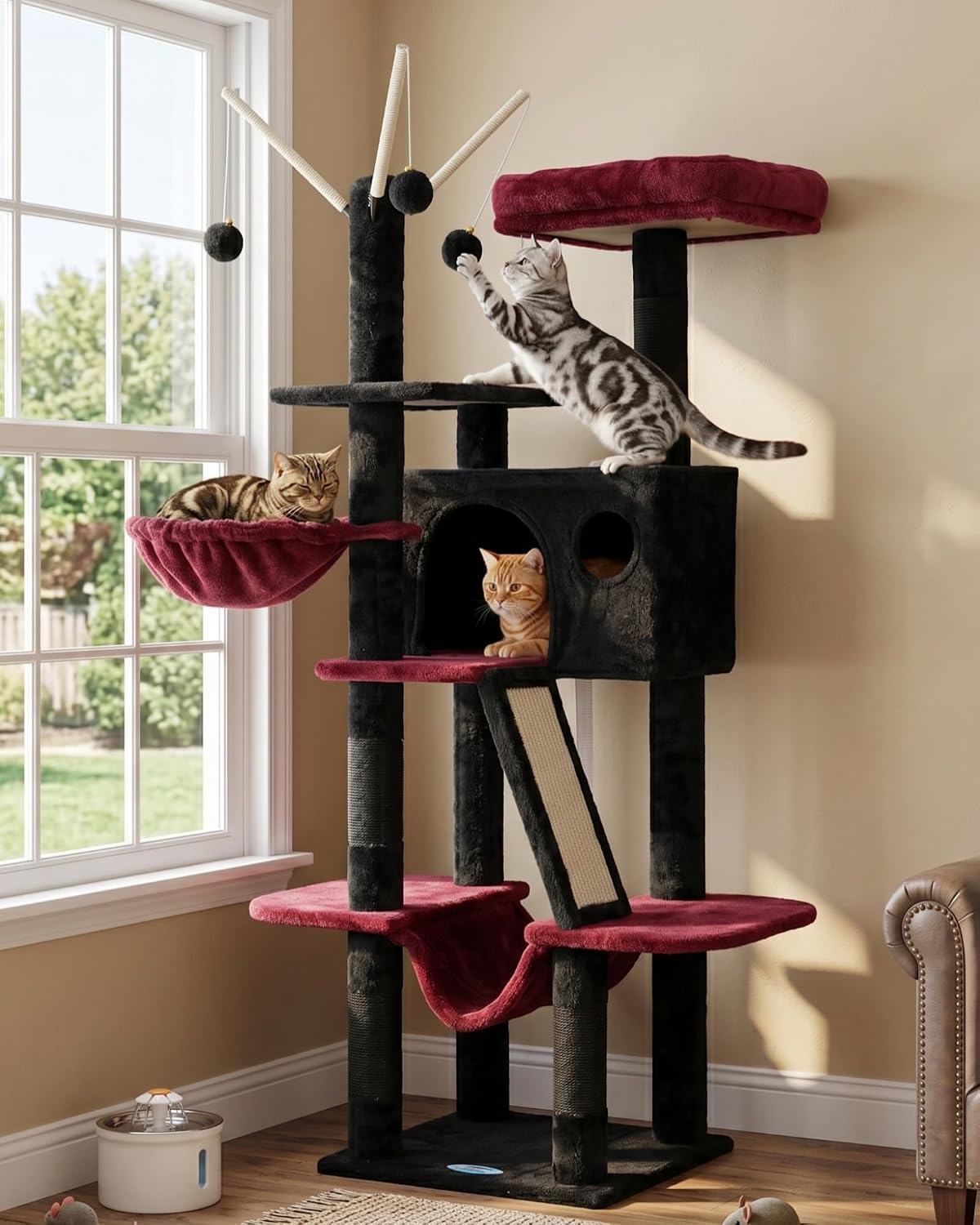 Hey-brother Cat Tree Tower with Padded Platform Bed, Hammock, MPJ019-SG