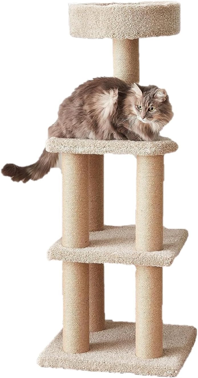 Basics Cat Tree Tower - Multi-Level Climbing Activity Center for Indoor Cats & Kittens with Scratching Posts, Platform, Jute Rope, Large (45.9"H), Beige