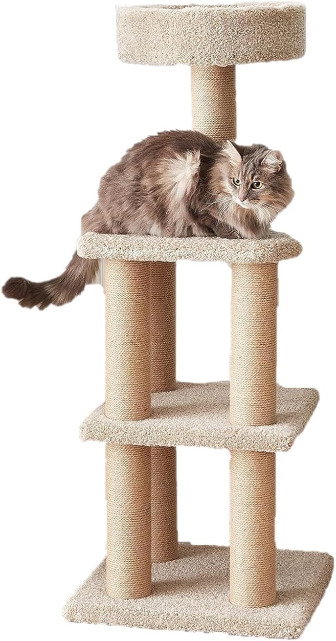 Basics Cat Tree Tower - Multi-Level Climbing Activity Center for Indoor Cats & Kittens with Scratching Posts, Platform, Jute Rope, Large (45.9"H), Beige