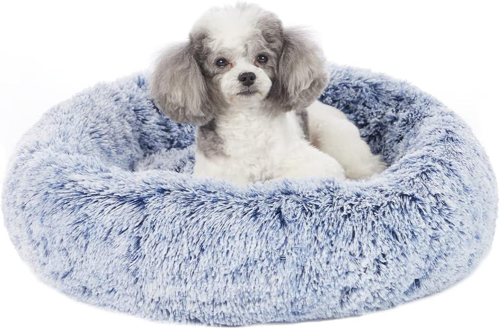 Calming Fluffy Donut Dog Bed for Large Dogs,Dark Grey, 36" Round