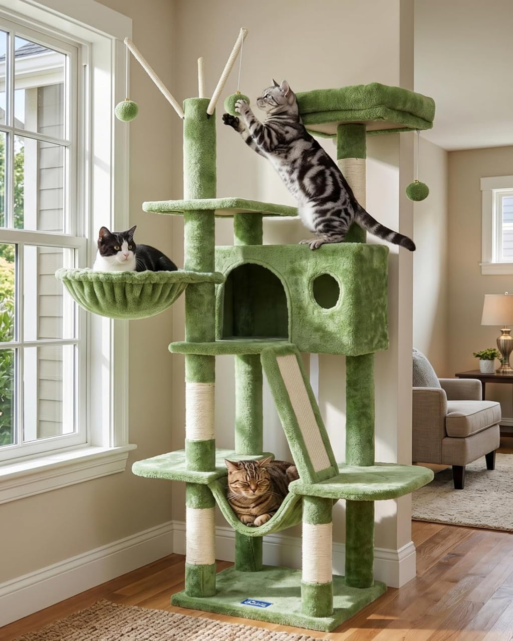 Hey-brother Cat Tree Tower with Padded Platform Bed, Hammock, MPJ019-SG