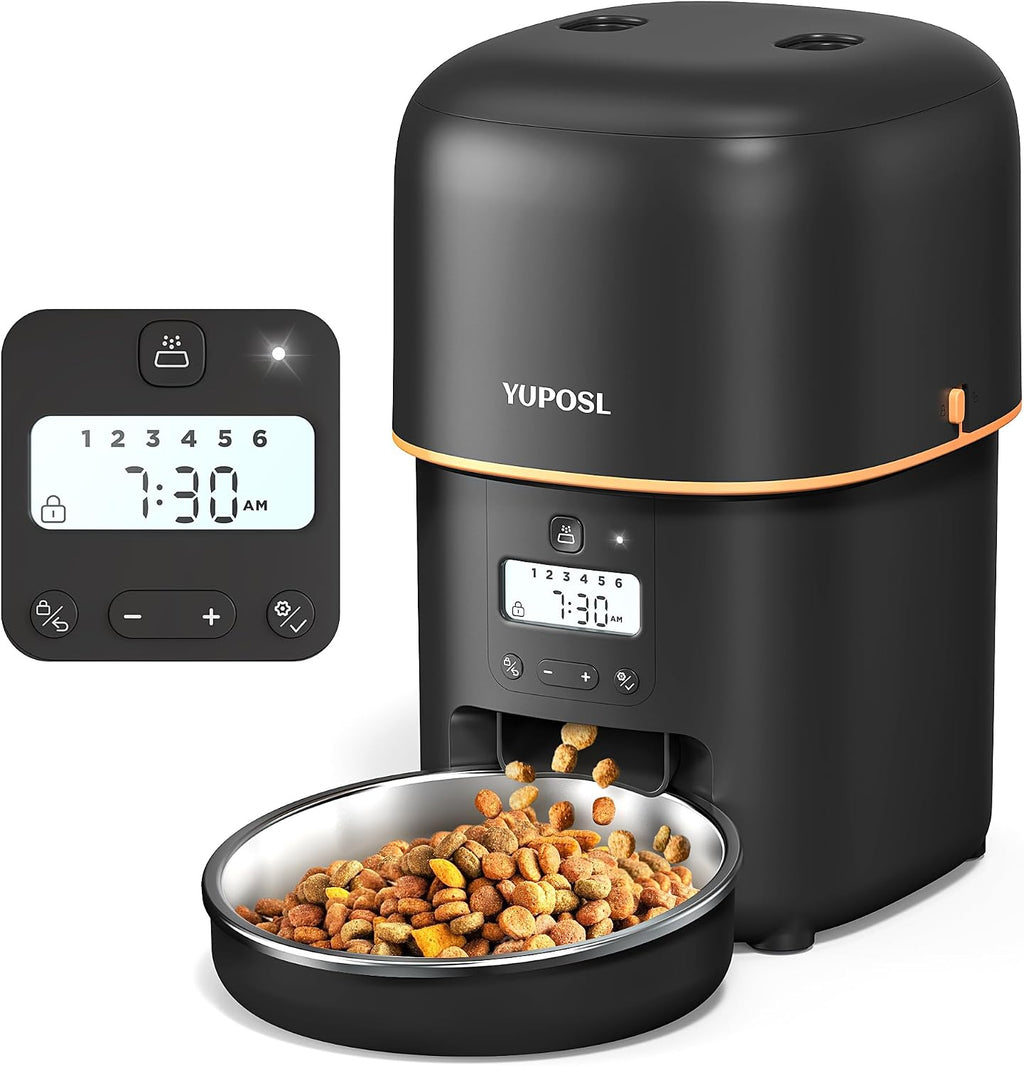 Automatic Cat Feeder, 3L Cat Food Dispenser with Anti-Jam Design, Over 180-day Battery Life, 1-6 Meals Per Day with Stainless Steel Cat Bowl, Keep Dry Food Fresh, Timed Pet Feeder Also for Small Dog