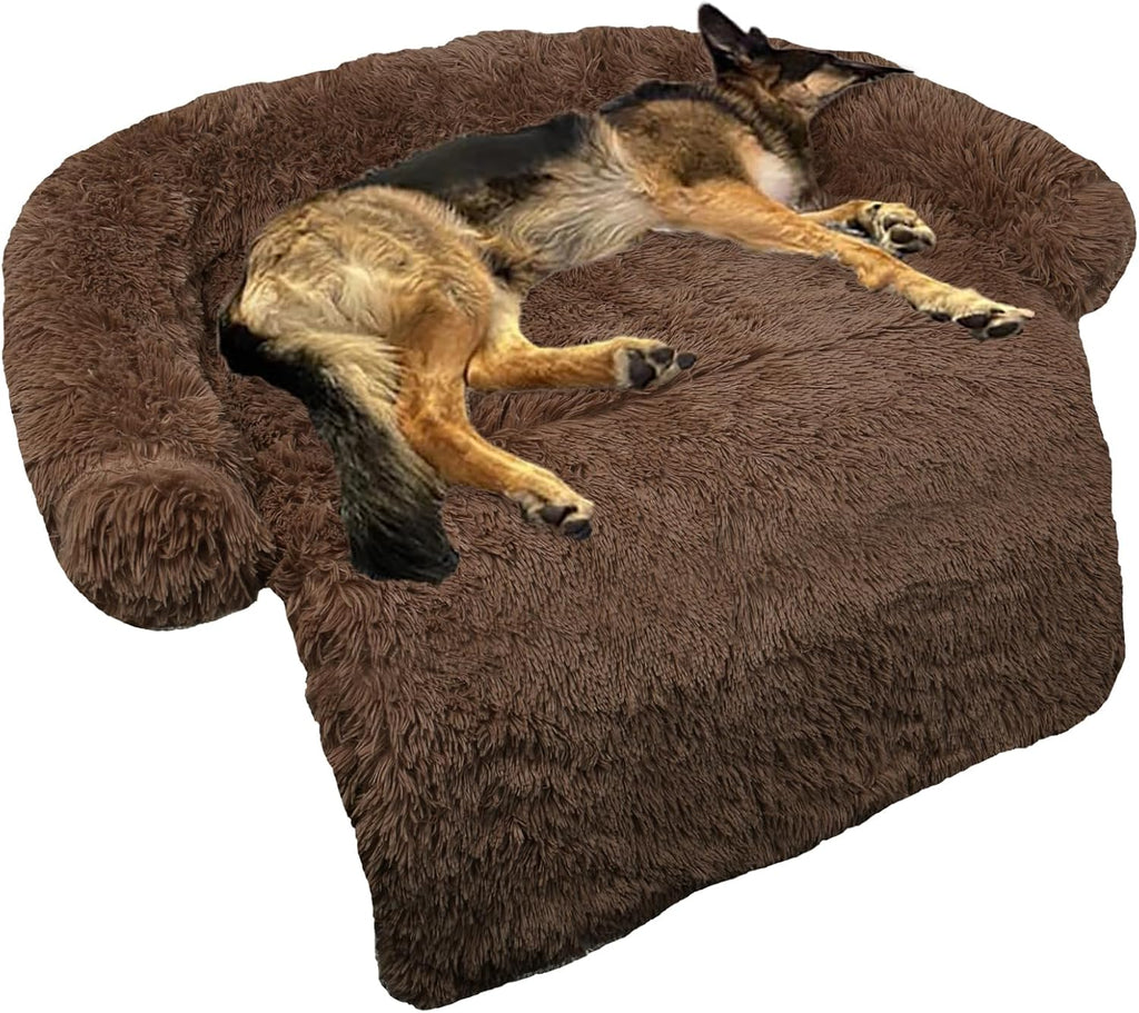 Calming Dog Bed Fluffy Plush Dog Mat for Furniture Protector with Removable Washable Cover for Large Medium Small Dogs and Cats (Large, Light Grey)