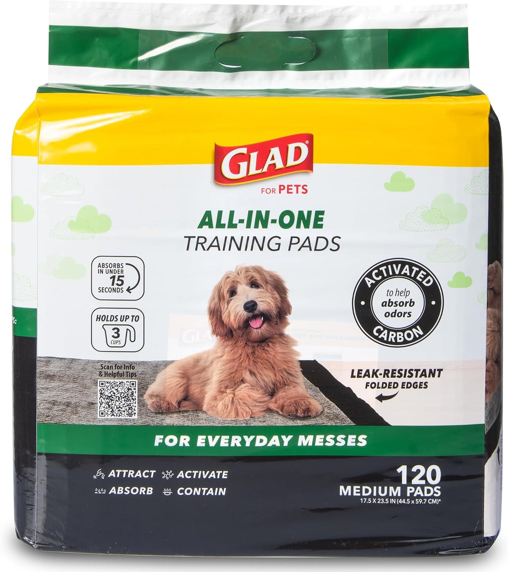 Glad for Pets Black Charcoal Puppy Pads - 6-Layer Leak-Proof Construction, Activated Carbon Odor Control, Pheromone Attractant - Disposable Dog Pee Pads for Potty Training, 23 x 23 in, 100 Count
