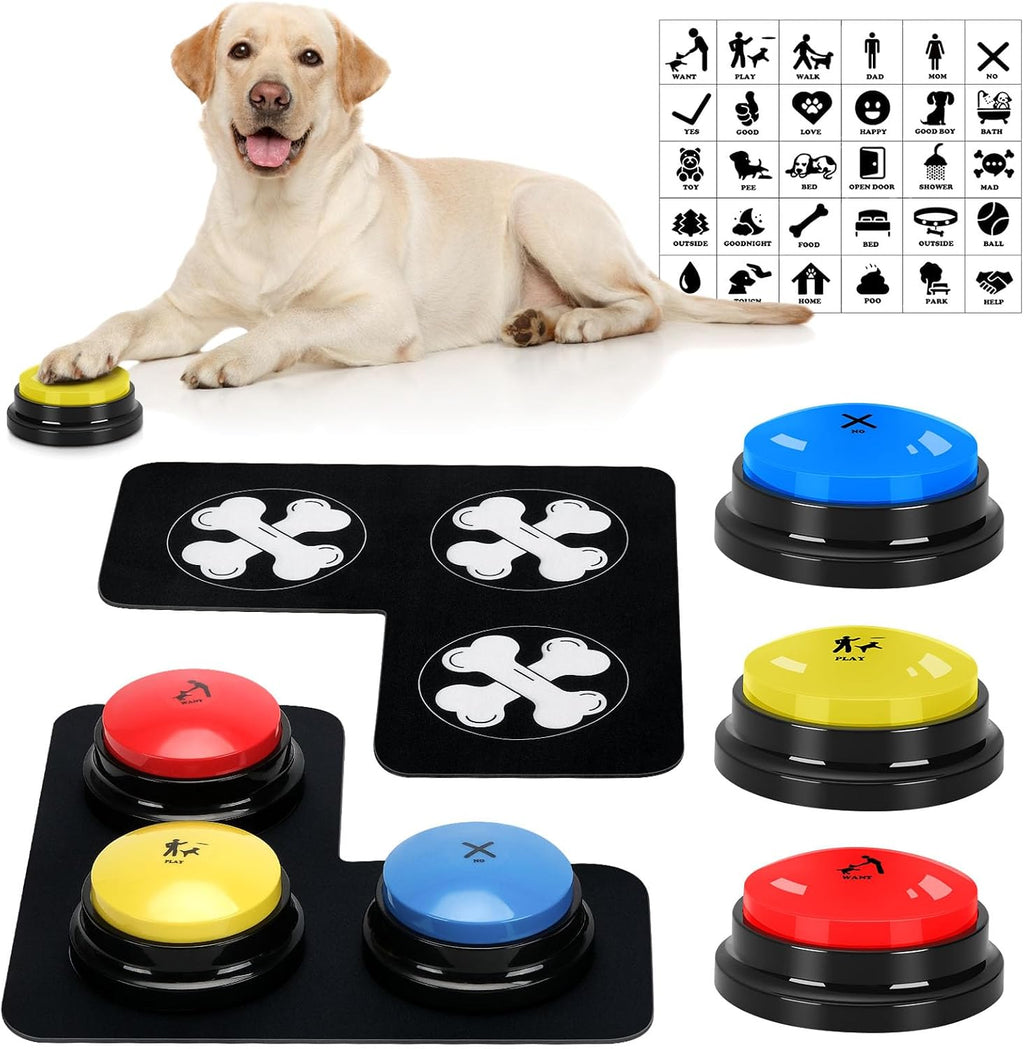 6 Pcs Dog Talking Button Set, Dog Buttons for Communication 30s Voice Recording Speaking Button Pet Speech Training Buzzers with 30 Scene Stickers and Waterproof Anti-Slip Mat for Animal Training