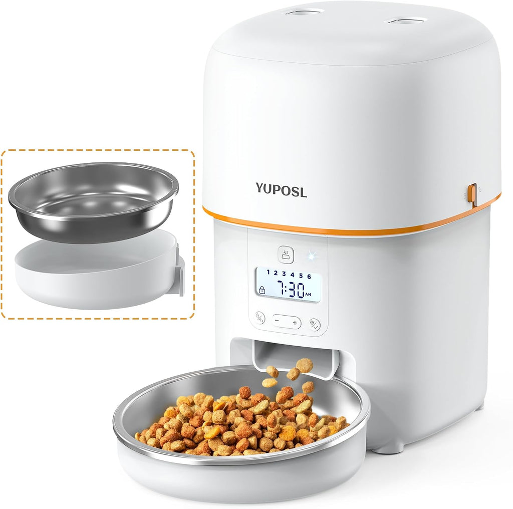 Automatic Cat Feeder, 3L Cat Food Dispenser with Anti-Jam Design, Over 180-day Battery Life, 1-6 Meals Per Day with Stainless Steel Cat Bowl, Keep Dry Food Fresh, Timed Pet Feeder Also for Small Dog
