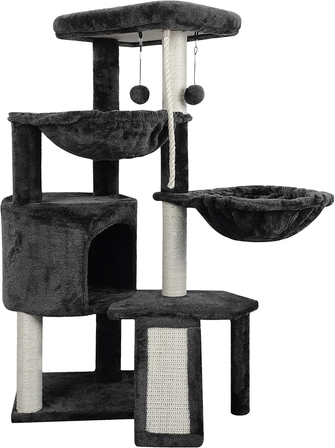 Three Layer Cat Tree with Cat Condo and Two Hammocks,Grey