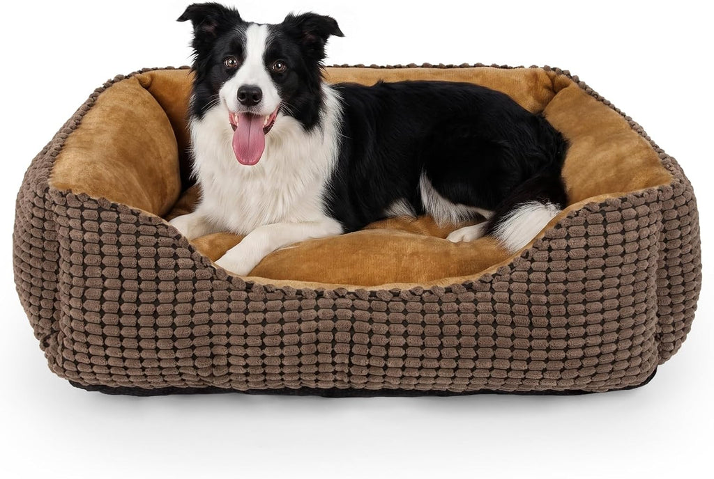 MIXJOY Dog Bed for Large Medium Small Dogs, Rectangle Washable Sleeping Puppy Bed, Soft Calming Cat Beds for Indoor Cats, Orthopedic Pet Sofa Bed, Anti-Slip Bottom with Multiple Size (25'', Grey)