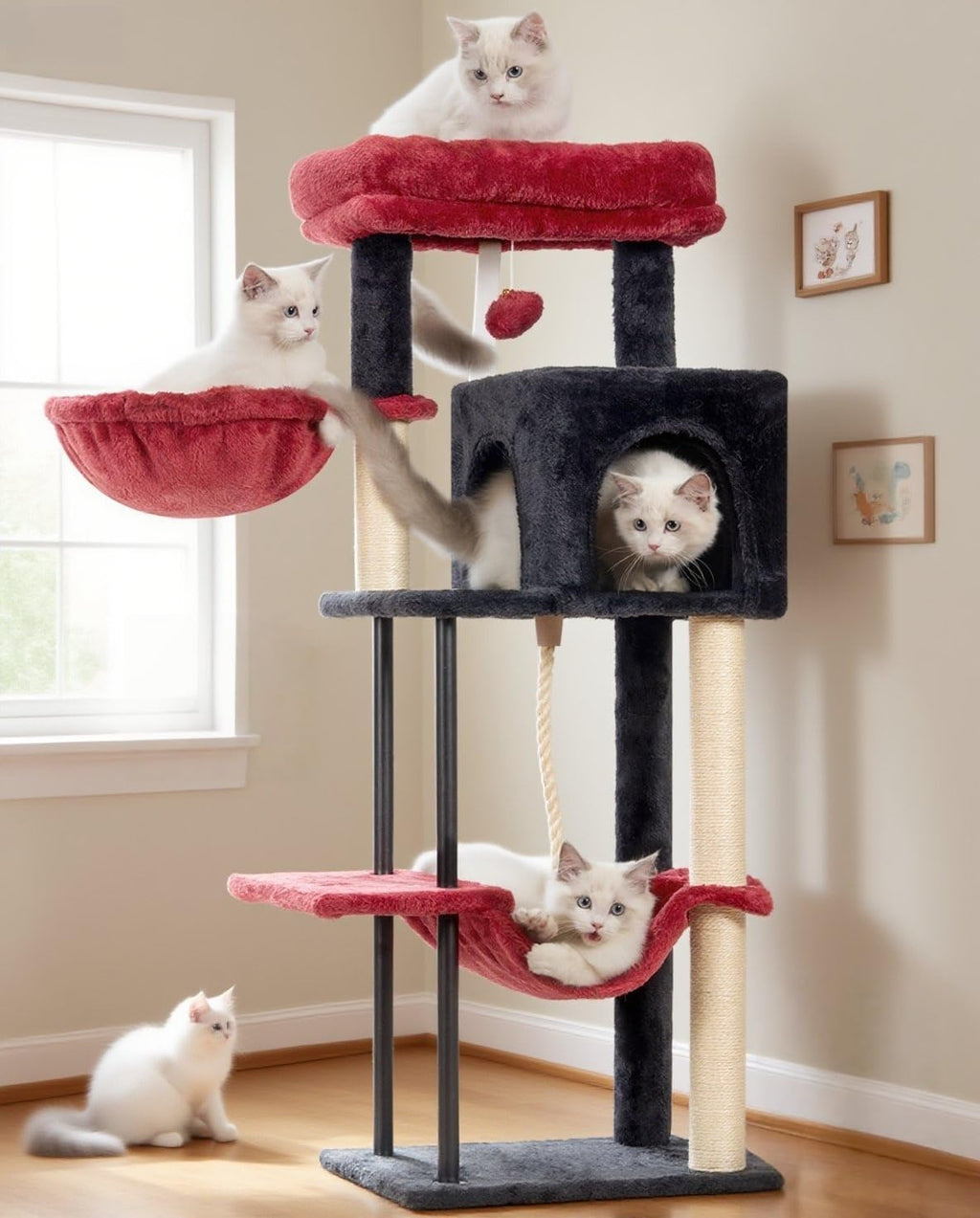 Cat Tree, Cat Tower for Indoor Cats, 43.3 inch Cat Tree Tower with Sturdy Steel Tube, Hammock, Cat Condo for Small Cats and Kittens, Scratching Post, Smoky Gray GCT004SG