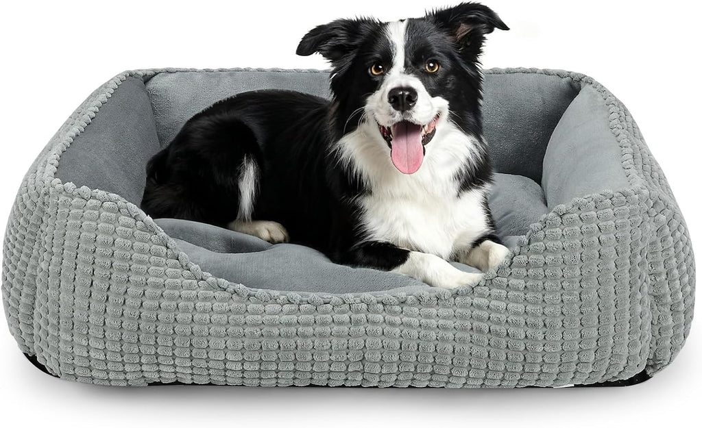 MIXJOY Dog Bed for Large Medium Small Dogs, Rectangle Washable Sleeping Puppy Bed, Soft Calming Cat Beds for Indoor Cats, Orthopedic Pet Sofa Bed, Anti-Slip Bottom with Multiple Size (25'', Grey)