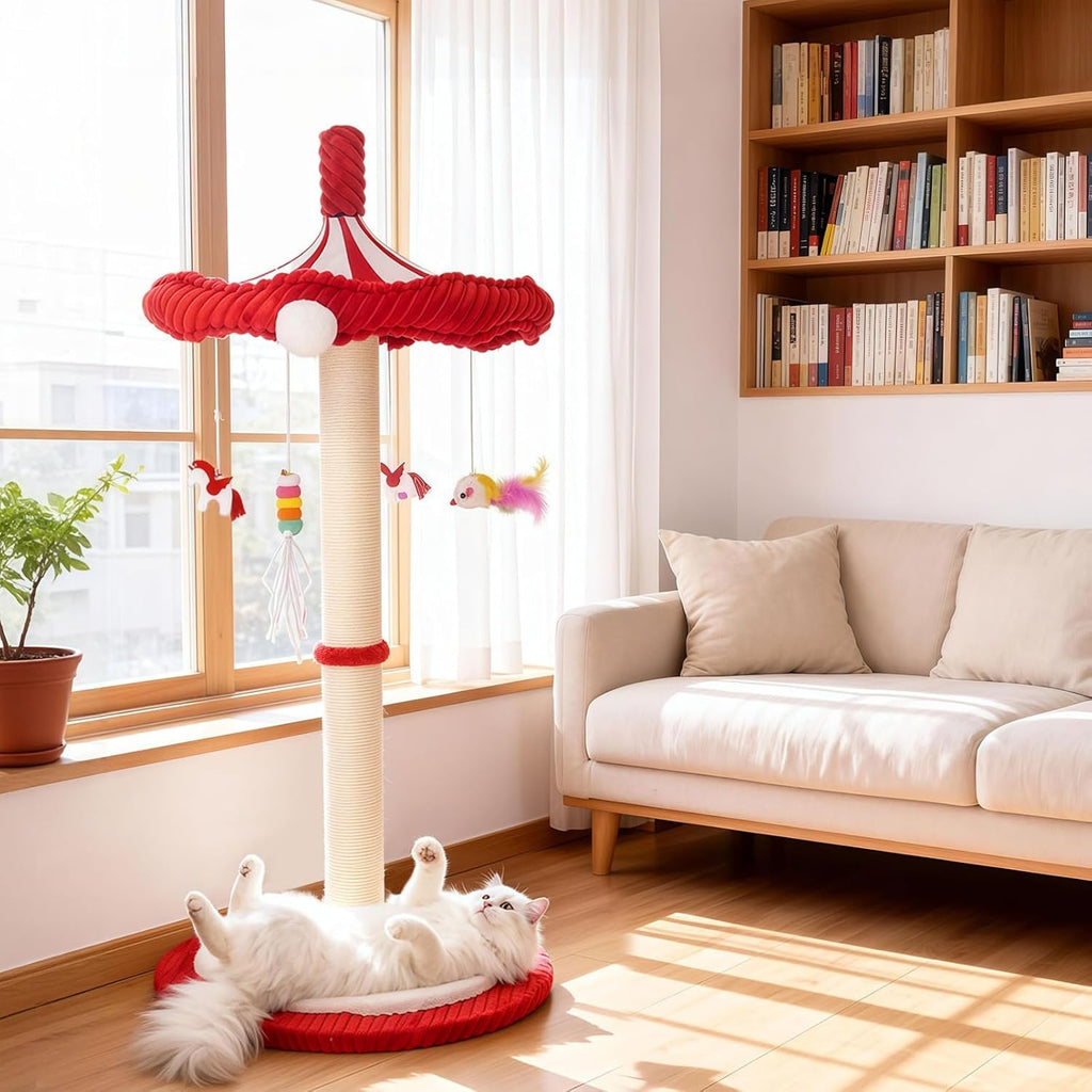 Carousel Cat Scratching Post with Hanging Toys, Interactive Cat Toys