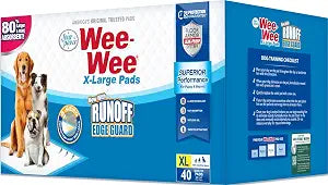 Four Paws Wee-Wee Superior Performance Extra Large Pee Pads for Dogs with Runoff Barrier Edge Guard Protection, Puppy & Dog Potty Training Pads, Housebreaking Supplies, 28" x 34" (40Count)