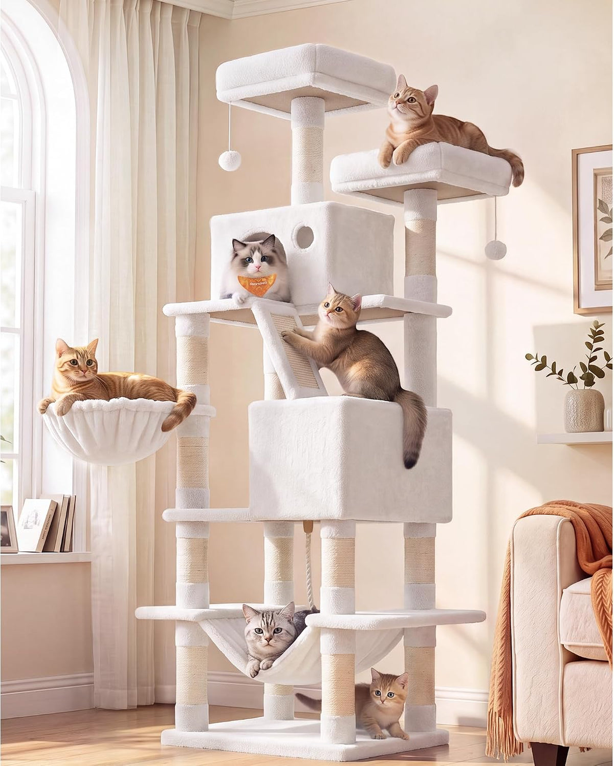 Feandrea Cat Tree, 81.1-Inch Large Cat Tower, Multi-Level Condo, Smoky Gray