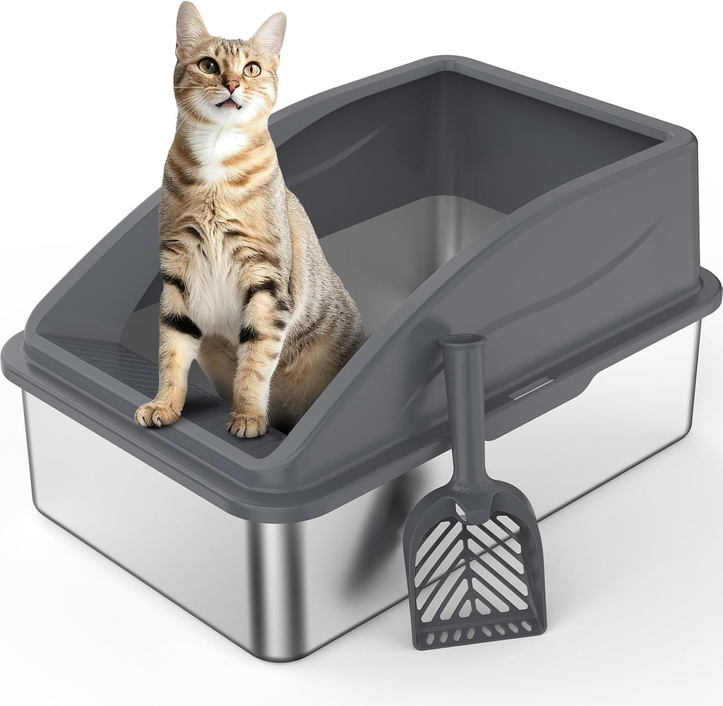AIPERRO Stainless Steel Litter Box | XL Enclosed Cat Litter Boxes with Lid