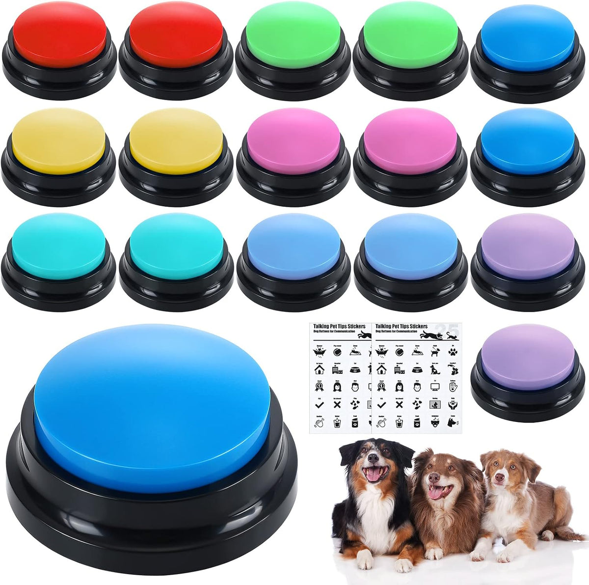 Jerify 16 Pcs Voice Recordable Dog Buttons for Communication, Black
