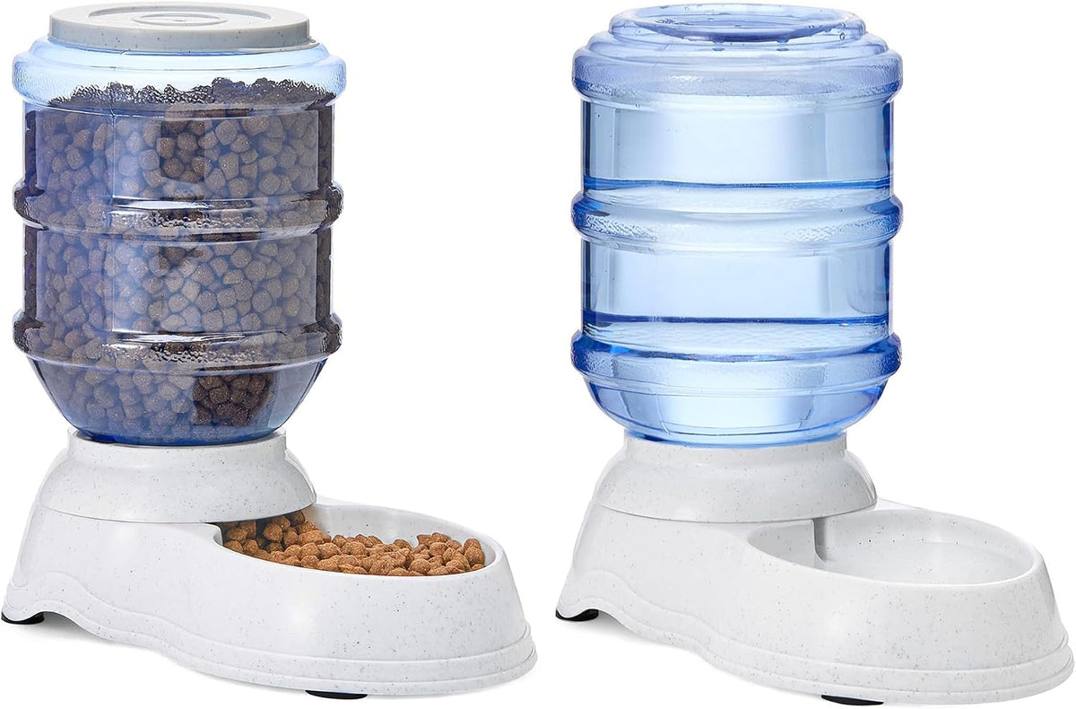 Basics Automatic Pet Water Dispenser and Gravity Food Feeder Set for Cat and Dog, Easy to Clean, 152fl.oz food feeder, 135.3fl.oz water dispenser, Small, Pack of 2
