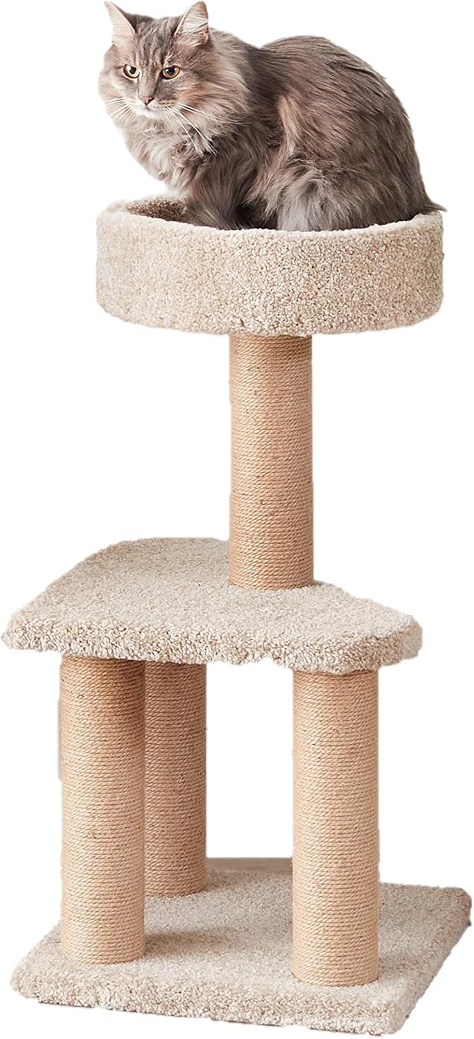 Basics Cat Tree Tower - Multi-Level Climbing Activity Center for Indoor Cats & Kittens with Scratching Posts, Platform, Jute Rope, Large (45.9"H), Beige