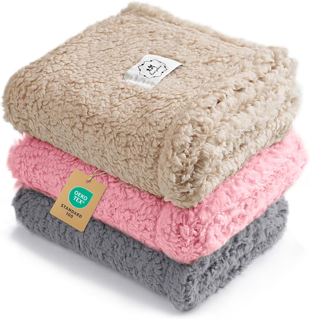 1 Pack 3 Calming Blankets Fluffy Premium Fleece Pet Blanket Soft Sherpa Throw for Dog Puppy Cat Beige Medium (30" x20'')