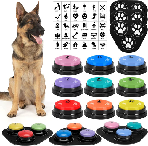 6 Pcs Dog Talking Button Set, Dog Buttons for Communication 30s Voice Recording Speaking Button Pet Speech Training Buzzers with 30 Scene Stickers and Waterproof Anti-Slip Mat for Animal Training