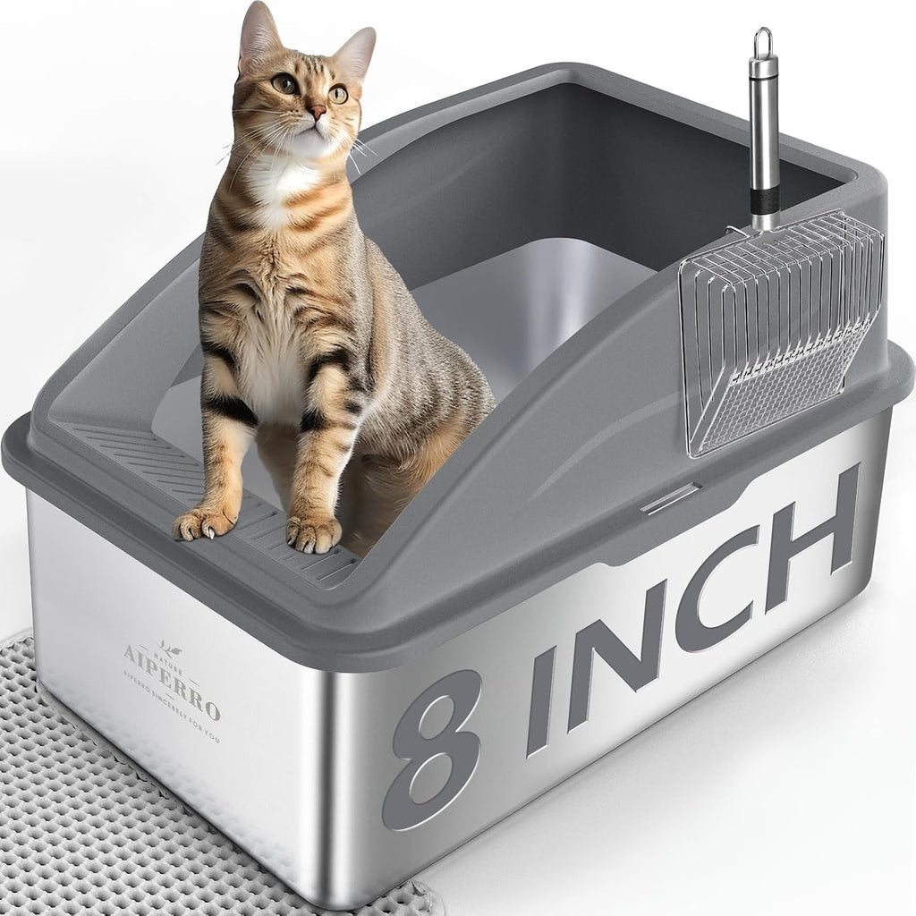 AIPERRO Stainless Steel Litter Box | XL Enclosed Cat Litter Boxes with Lid