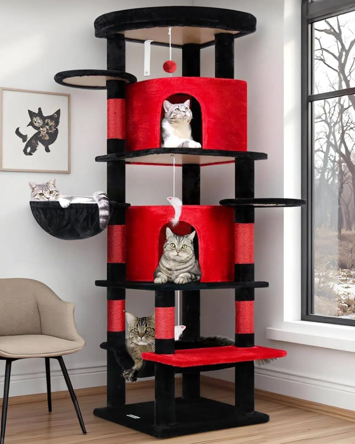 Globlazer 66inch Corner Cat Tree Tower for Indoor Large Cats, C66, Beige