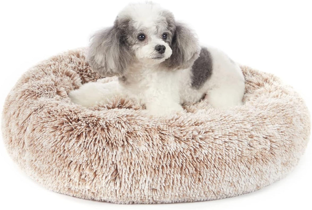 Calming Fluffy Donut Dog Bed for Large Dogs,Dark Grey, 36" Round