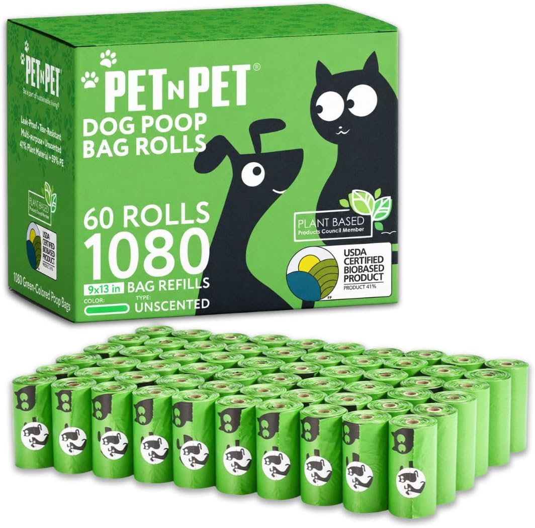 Pet N Pet Poop Bags for Dogs, 1080 Count, Plant Based, Unscented, Green