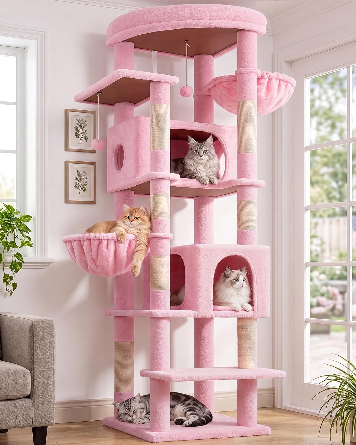 Globlazer 74in Heavy Duty Cat Tree Tower for Indoor Cats Large Adult, S74