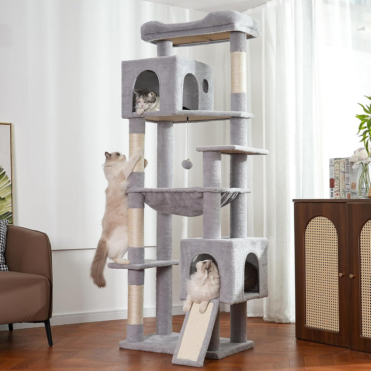 Cat Tree 32” Small Cat Tower with Large Hammock 16”& Self Groomer