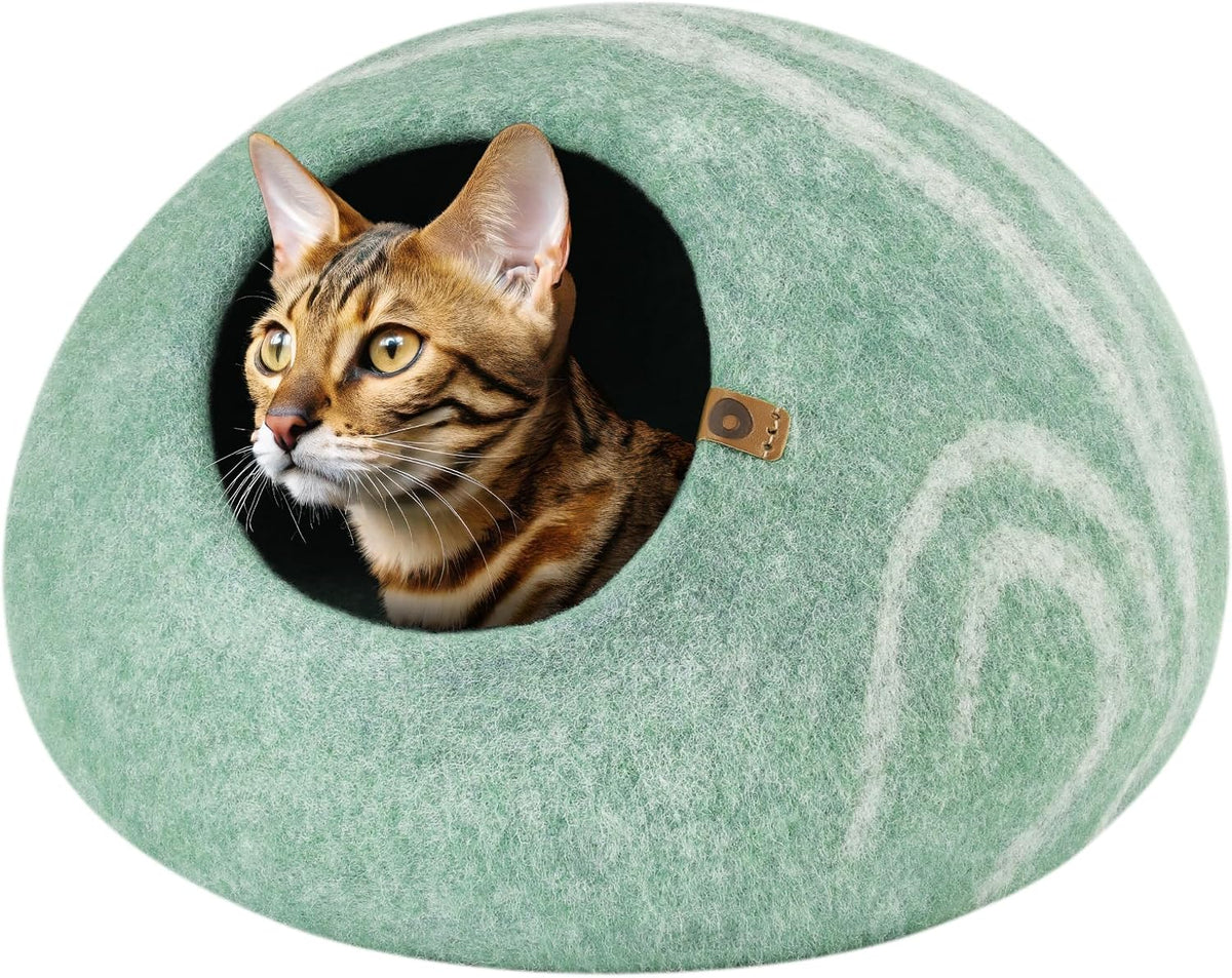 Cat Cave - Merino Wool Bed for Indoor Cats (Light Gray, Medium)