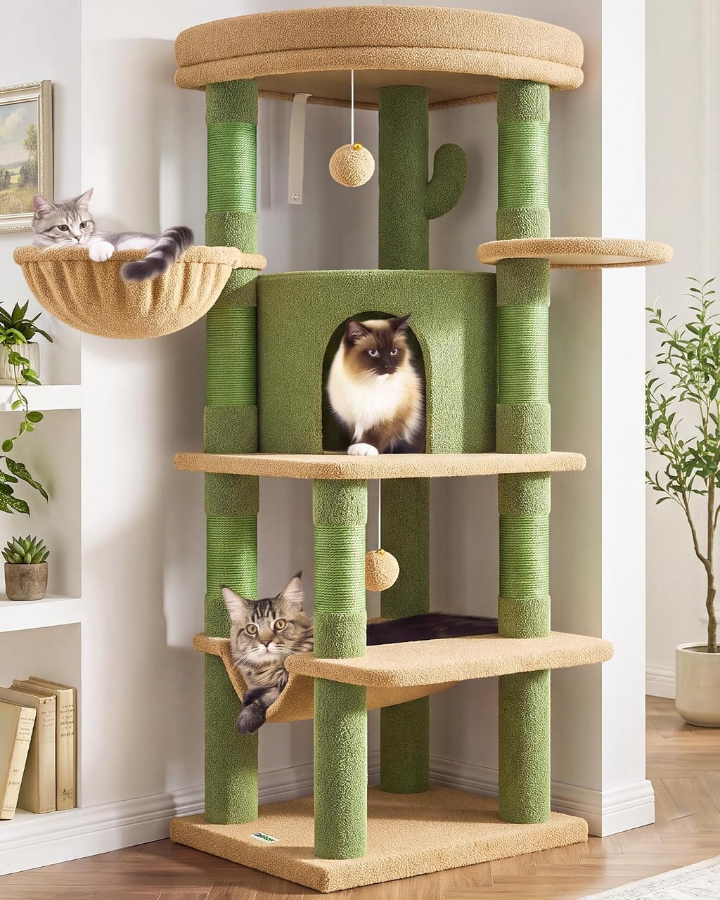 Globlazer 66inch Corner Cat Tree Tower for Indoor Large Cats, C66, Beige