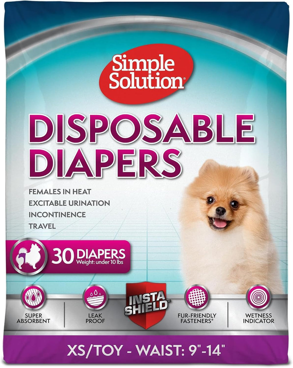 Simple Solution Female Dog Diapers, Disposable Dog Diapers, M, 30 Count
