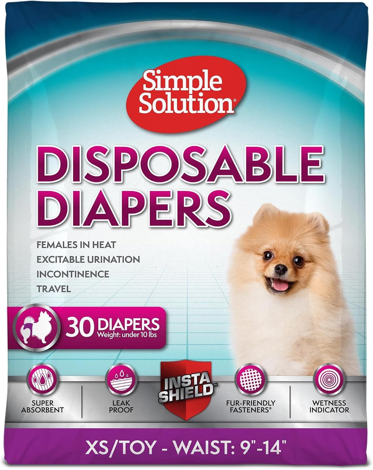 Simple Solution Female Dog Diapers, Disposable Dog Diapers, M, 30 Count