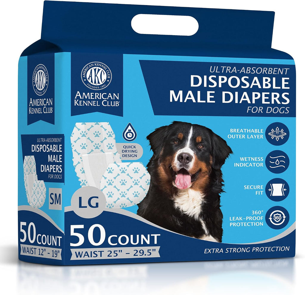 American Kennel Club Male Dog Wrap, Disposable Diapers with Wetness Indicator, Small, 50 Count