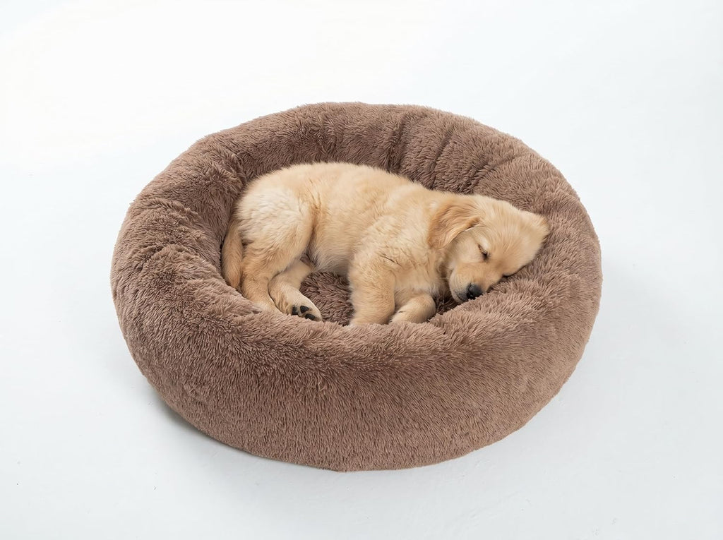 54 inches Calming Donut Dog Bed - 3X Durable Plush Faux Fur, Machine Washable & Non-Slip, Fits up to 210 lbs, Removable Cover, Dark Grey