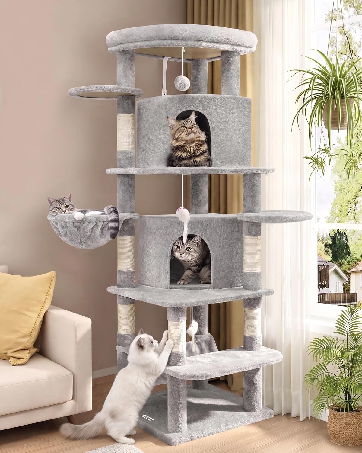 Globlazer 66inch Corner Cat Tree Tower for Indoor Large Cats, C66, Beige