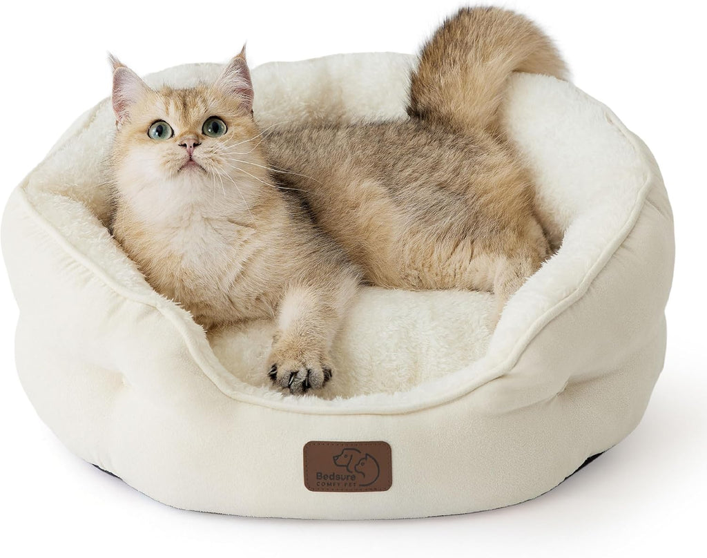 Bedsure Small Dog Bed Washable,Round Cat Beds for Indoor Cats,20in Camel