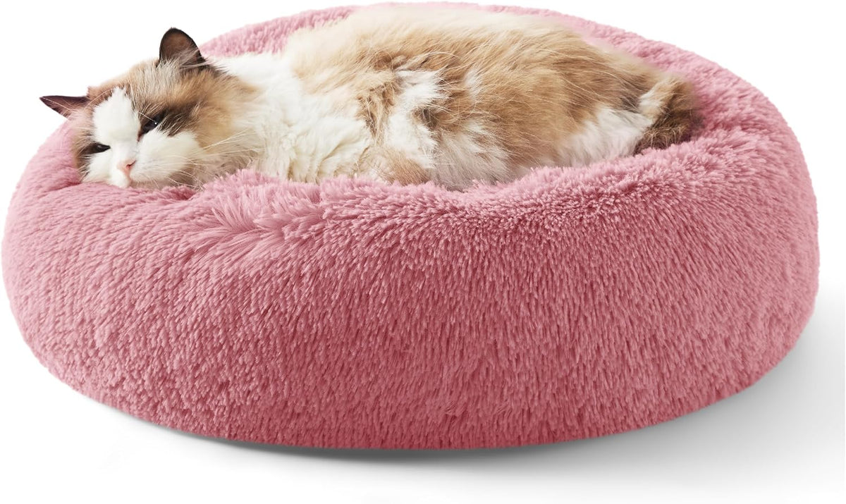 Bedsure Calming Dog Bed Medium Size Dog Donut Washable Pet Bed,30ins Camel