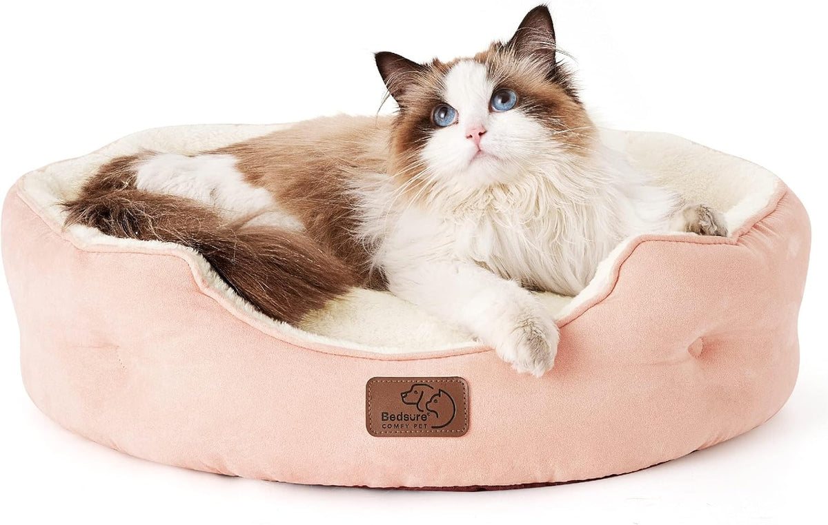 Bedsure Small Dog Bed Washable,Round Cat Beds for Indoor Cats,20in Camel