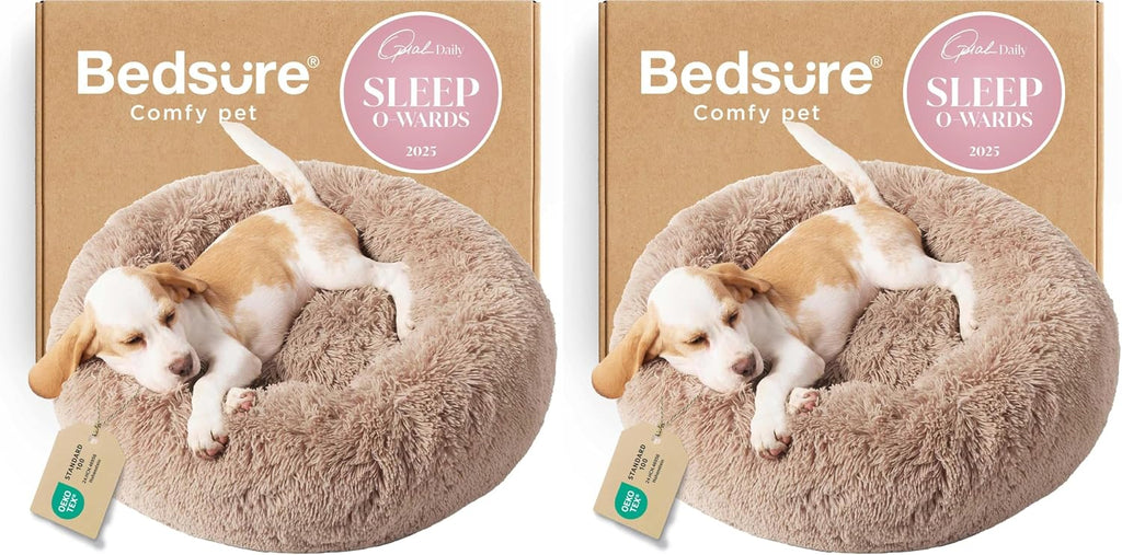 Bedsure Calming Dog Bed Medium Size Dog Donut Washable Pet Bed,30ins Camel