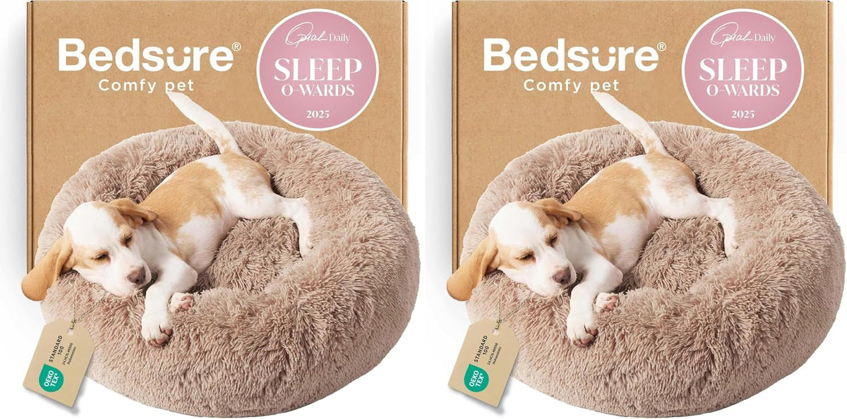 Bedsure Calming Dog Bed Medium Size Dog Donut Washable Pet Bed,30ins Camel