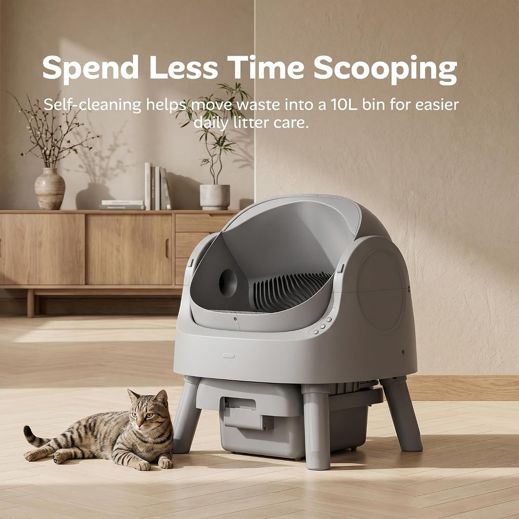 Mimfam Automatic Self Cleaning Litter Box, with 4 Pairs Infrared Senor, Open-Top Design for Multi-Cat Homes, Comes with Liner Bags and Cat Litter Mat, Grey
