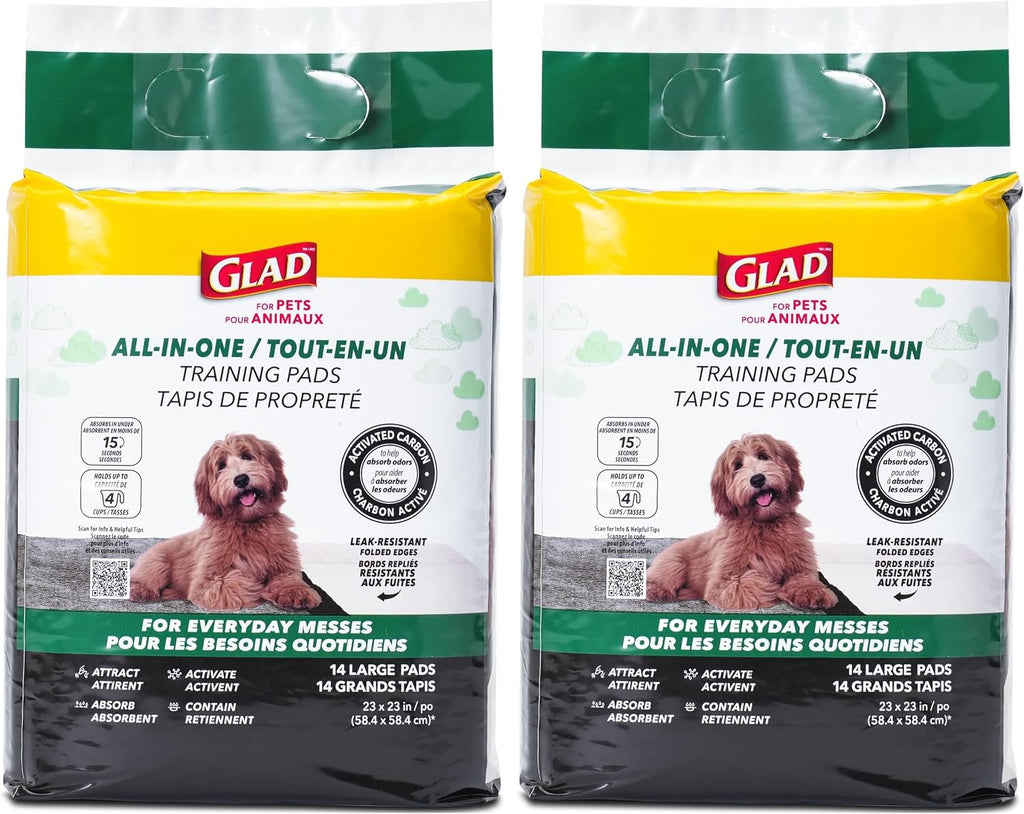 Glad for Pets Black Charcoal Puppy Pads - 6-Layer Leak-Proof Construction, Activated Carbon Odor Control, Pheromone Attractant - Disposable Dog Pee Pads for Potty Training, 23 x 23 in, 100 Count