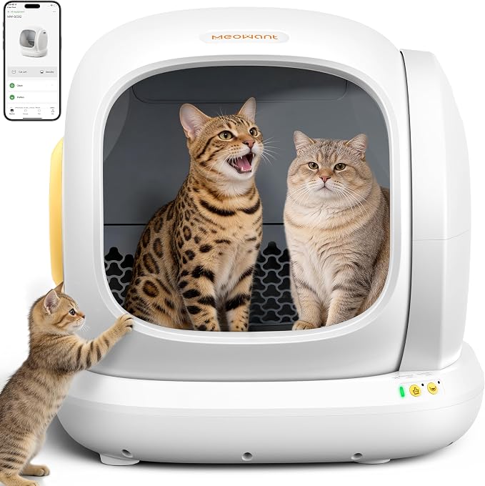 Meowant Self-Cleaning Cat Litter Box, 75L Extra Large Open-Top, APP Control
