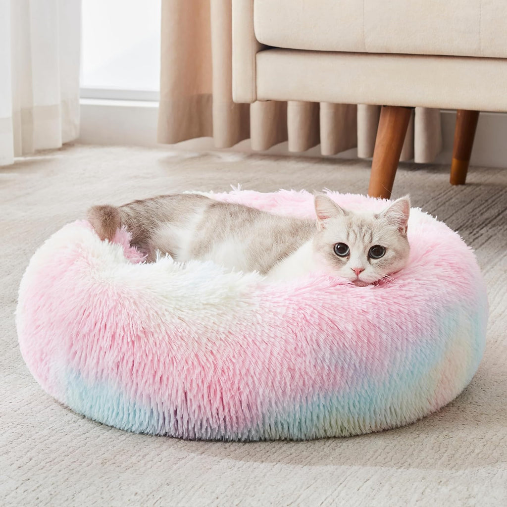 Calming Dog Bed & Cat Bed Washable Puppy Bed,24" Light Grey