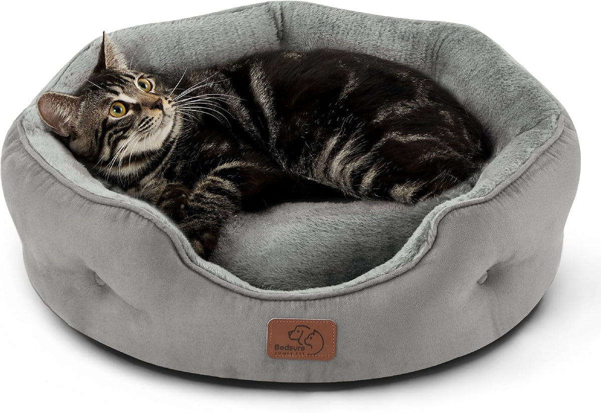 Bedsure Small Dog Bed Washable,Round Cat Beds for Indoor Cats,20in Camel
